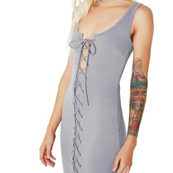 Gray Bodycon Lace-Up Dress - Picture 4 of 5